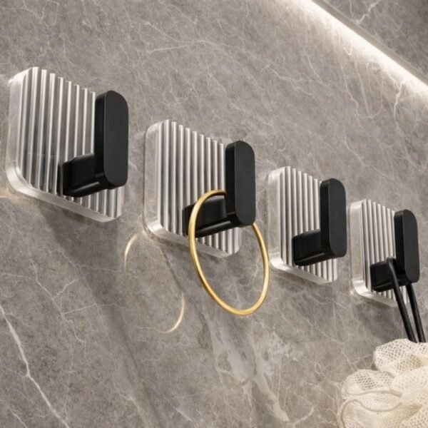 Novique Luxury Acrylic Wall Hooks | Self-Adhesive | No-Drill | Matte Black | Pack of 4