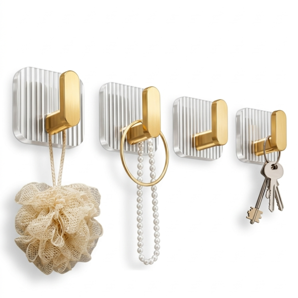Luxury Acrylic Wall Hooks Gold | Novique | Self-Adhesive No-Drill | Pack of 4
