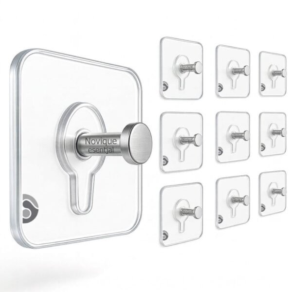Novique Self-Adhesive Photo Frame Hooks | No-Drill | Transparent + Steel | Pack of 20