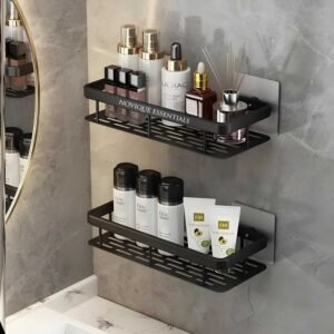 Self-Adhesive Multipurpose Wall Shelf | Space-Saving Bathroom & Kitchen Organizer Rack | Stylish Wall Stand for Home & Office - Jet Black (Jet Black - Pack 1)