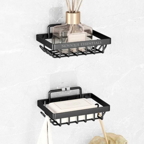 Novique Steel Soap Dish | Self-Adhesive | Rust-Proof | Pack of 2 – Jet Black