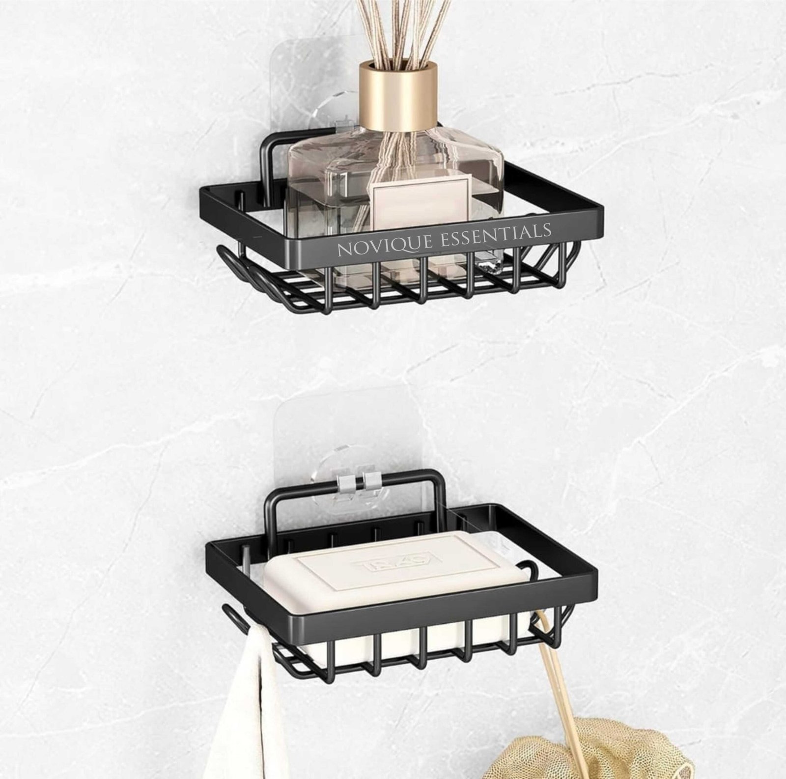 Novique Steel Soap Dish | Self-Adhesive | Rust-Proof | Pack of 2 – Jet Black
