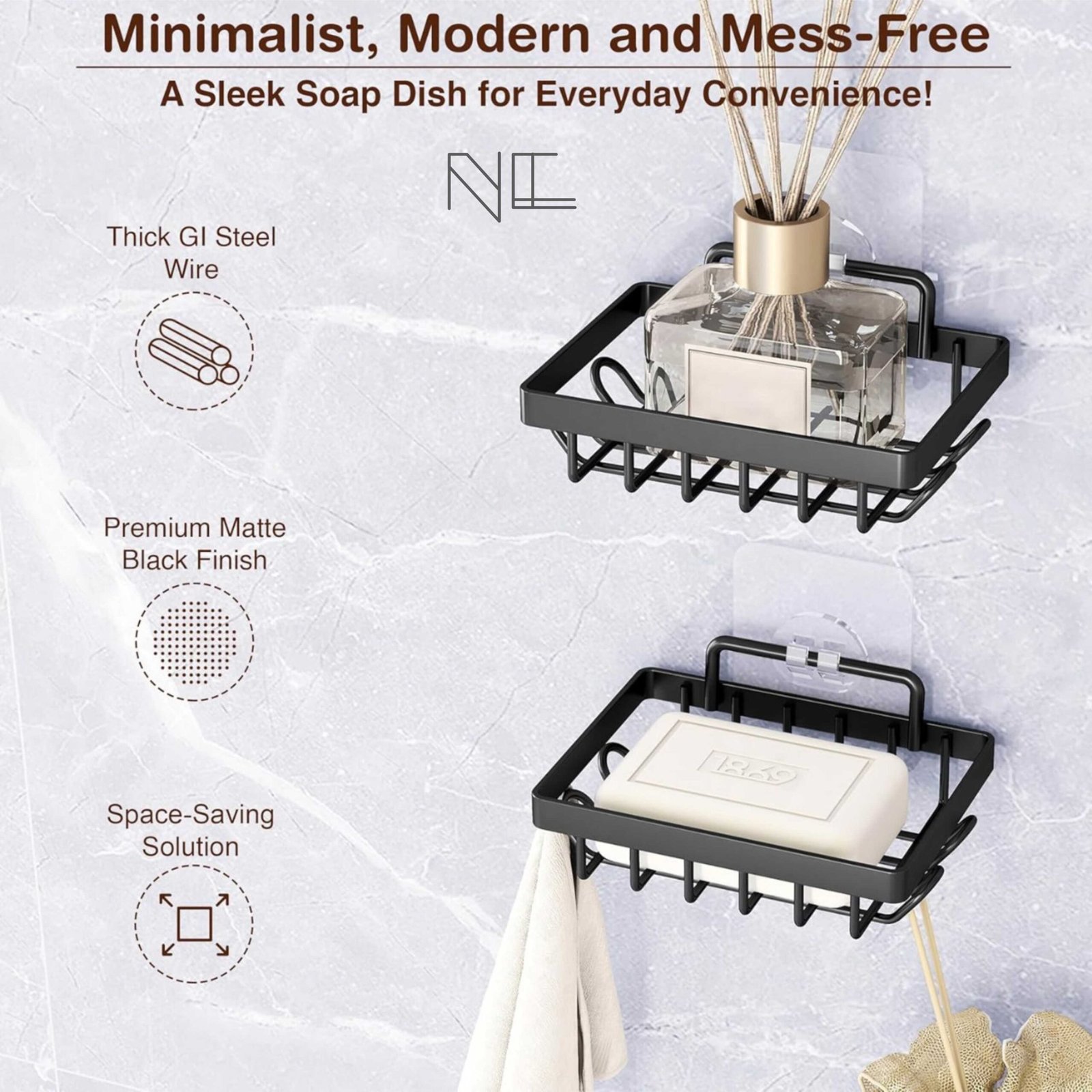 Novique Steel Soap Dish | Self-Adhesive | Rust-Proof | Pack of 2 – Jet Black - Image 7