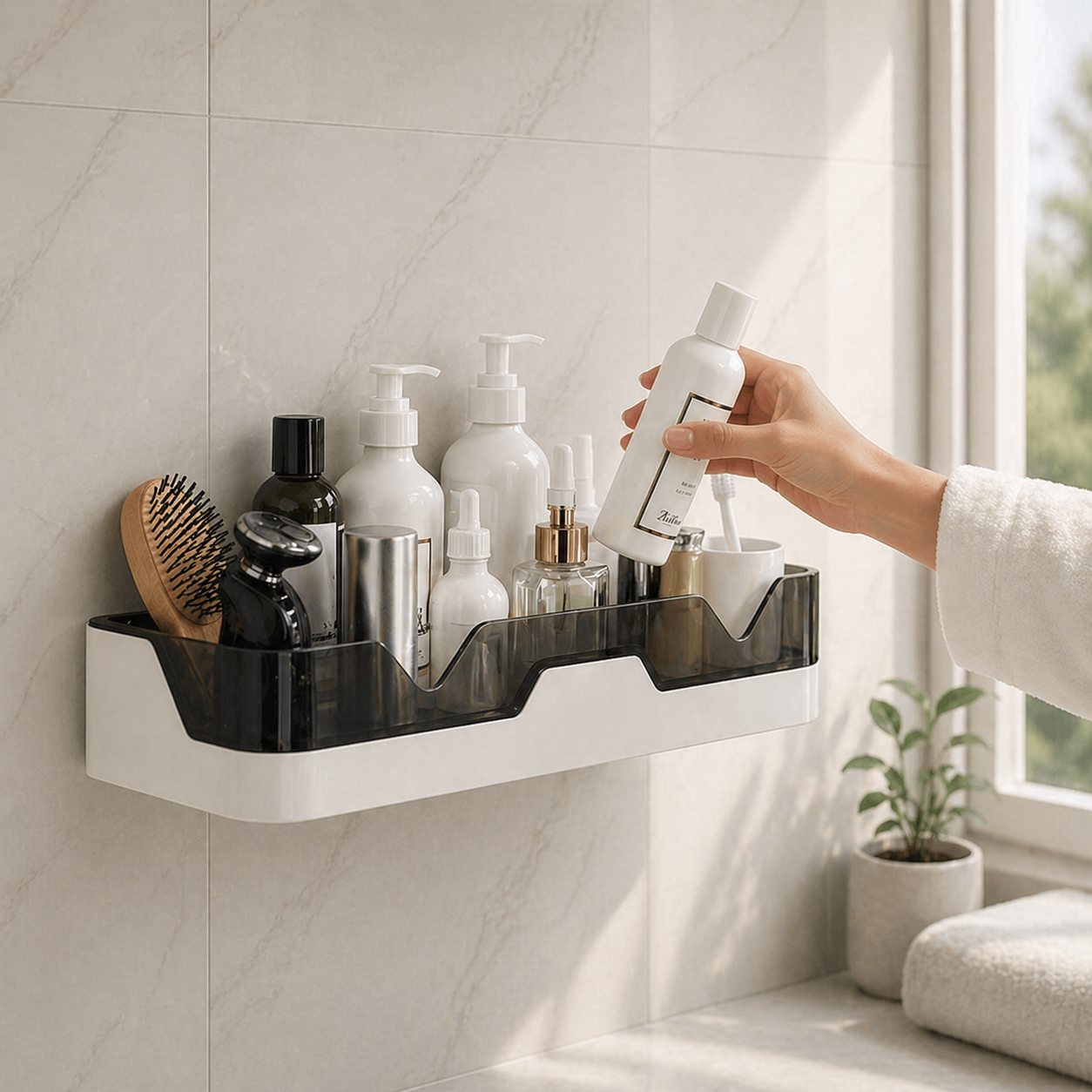 Wall-Mounted Bathroom Organizer Shelf | No-Drill Kitchen Storage Rack