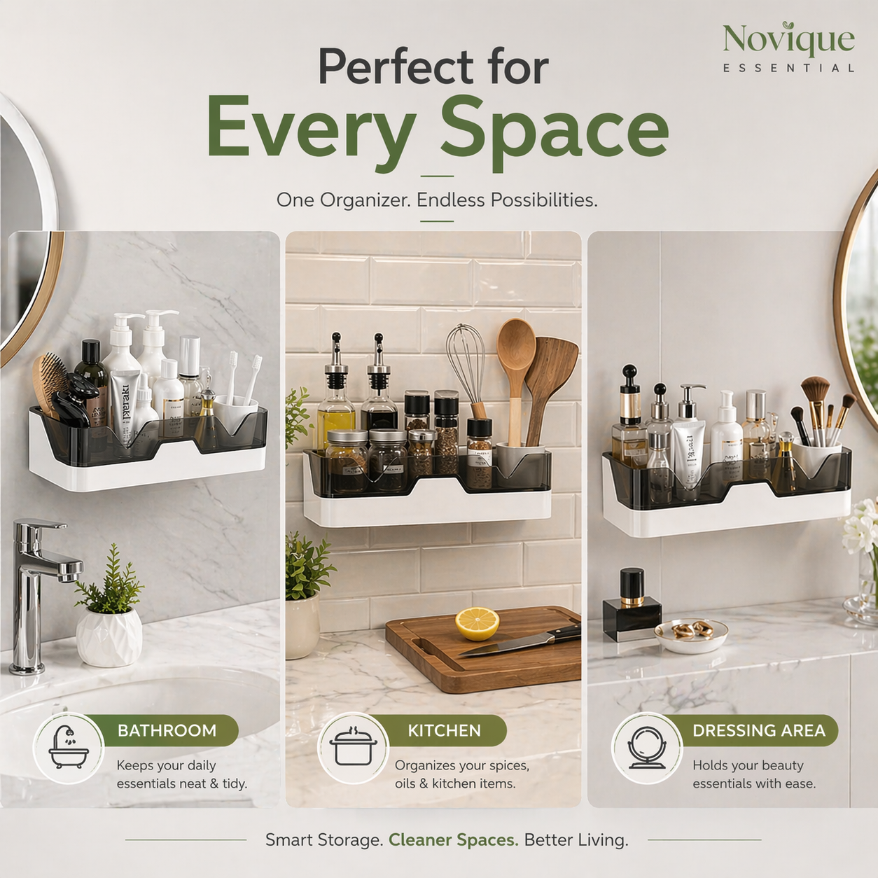 Wall-Mounted Bathroom Organizer Shelf | No-Drill Kitchen Storage Rack - Image 3