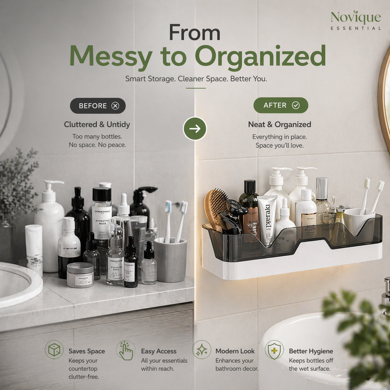 Wall-Mounted Bathroom Organizer Shelf | No-Drill Kitchen Storage Rack - Image 4