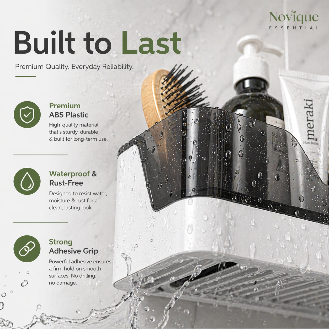 Wall-Mounted Bathroom Organizer Shelf | No-Drill Kitchen Storage Rack - Image 5