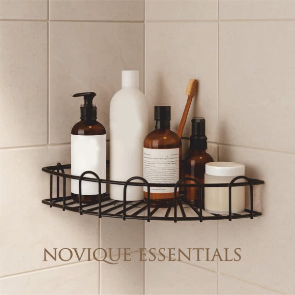 Black Metal Corner Shelf for Bathroom ( PACK OF 2 ) | Wall-Mounted Corner  Caddy | No Drill Adhesive | Novique Essentials
