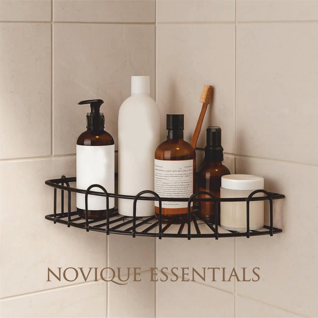 Black Metal Corner Shelf for Bathroom ( PACK OF 2 ) | Wall-Mounted Corner  Caddy | No Drill Adhesive | Novique Essentials