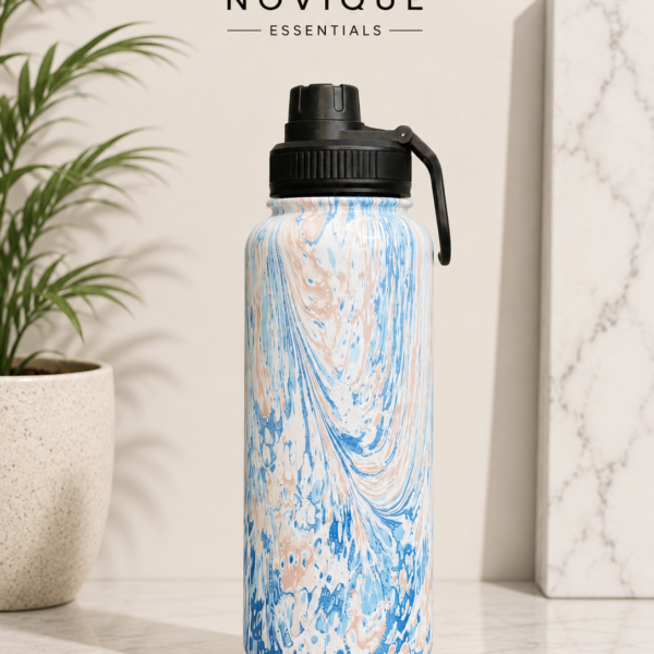 Novique Essentials Ocean Mist Marble Print Insulated Water Bottle – 1 Litre