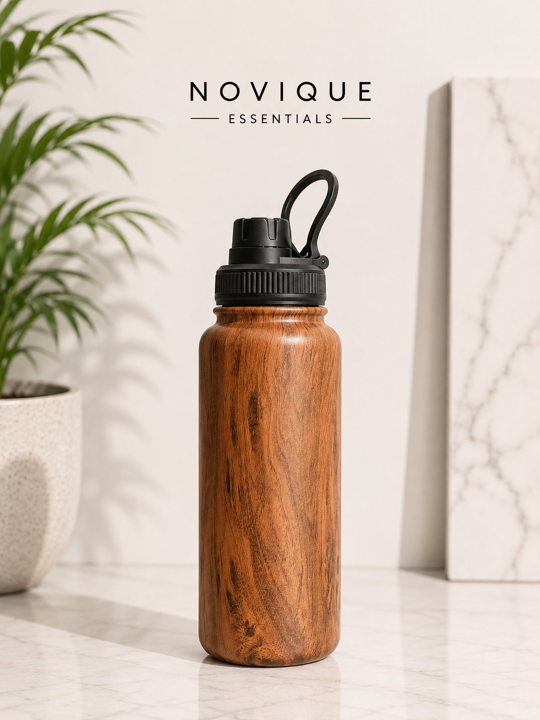 Novique Essentials Royal Walnut 1L Stainless Steel Insulated Water Bottle