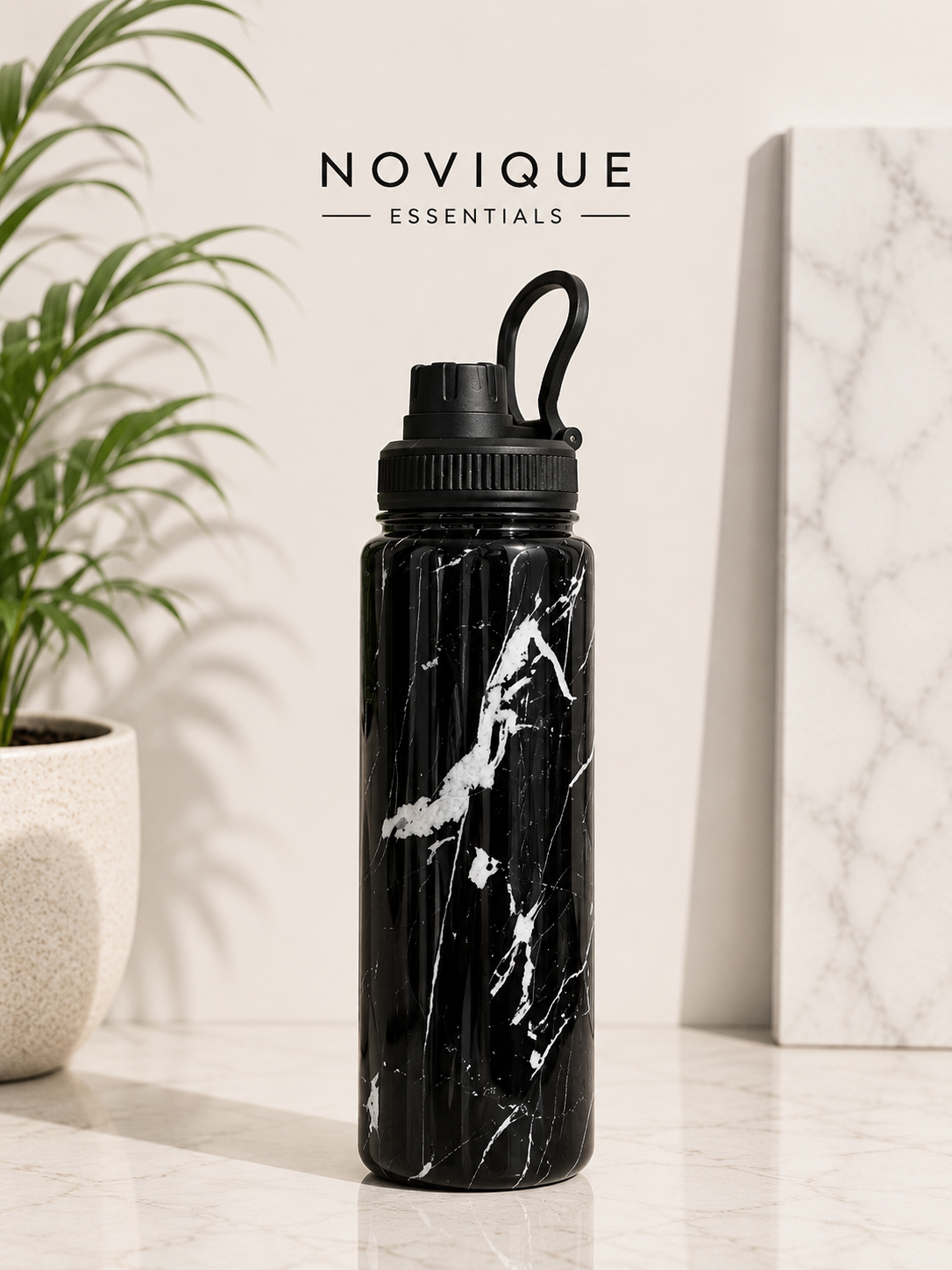 Novique Essentials Imperial Black 1L Stainless Steel Insulated Water Bottle
