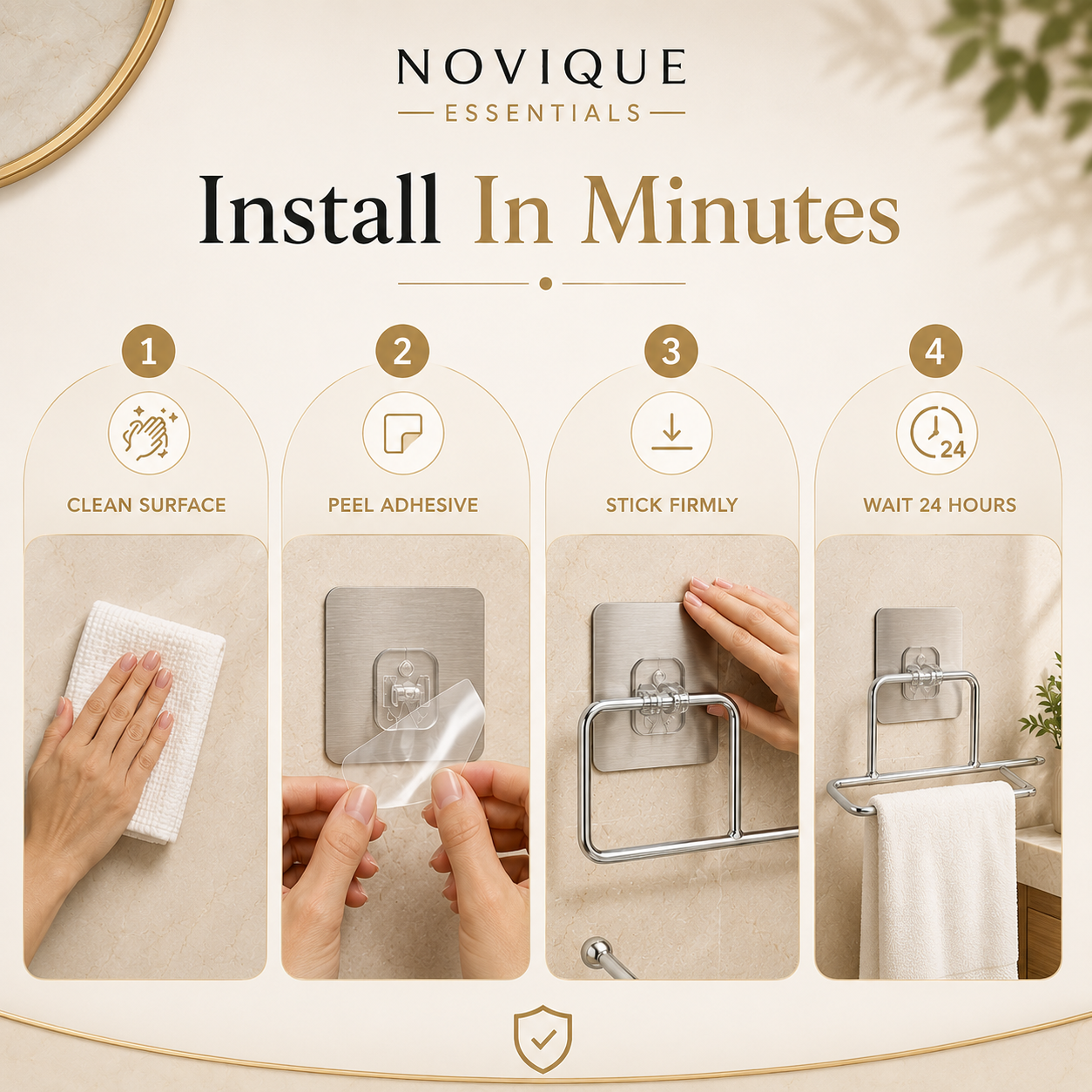 Novique Essentials Premium Adhesive Stainless Steel Tower Holder For Bathroom | No Drill Wall Mounted Towel Rack - Image 3